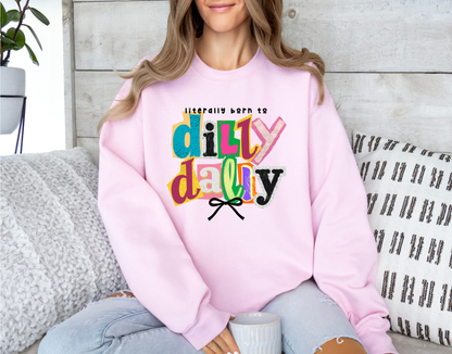 Born to Dilly Dally ✨ Retro Rainbow Letter Collage DTF Transfer | Trendy Color Pop Ready to Press