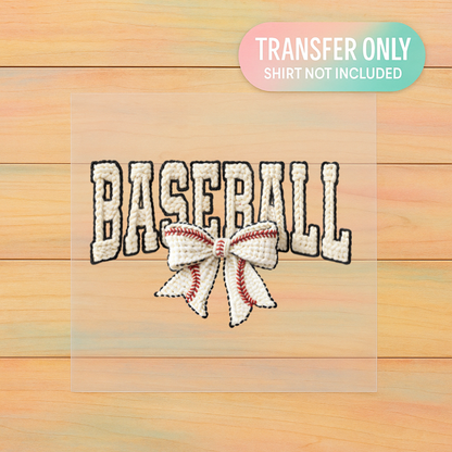Baseball Faux Knit Bow | DTF Transfer | Ready to Press
