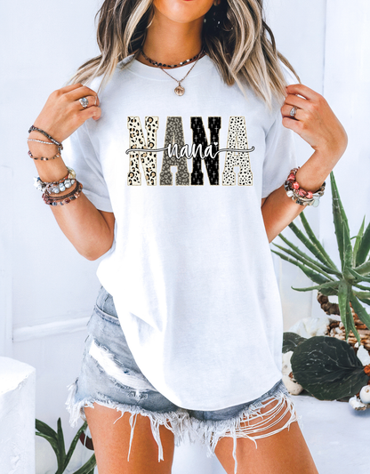 Nana DTF Transfer | Leopard & Neutral Print Nana Shirt Design | Trendy Grandma DTF Print