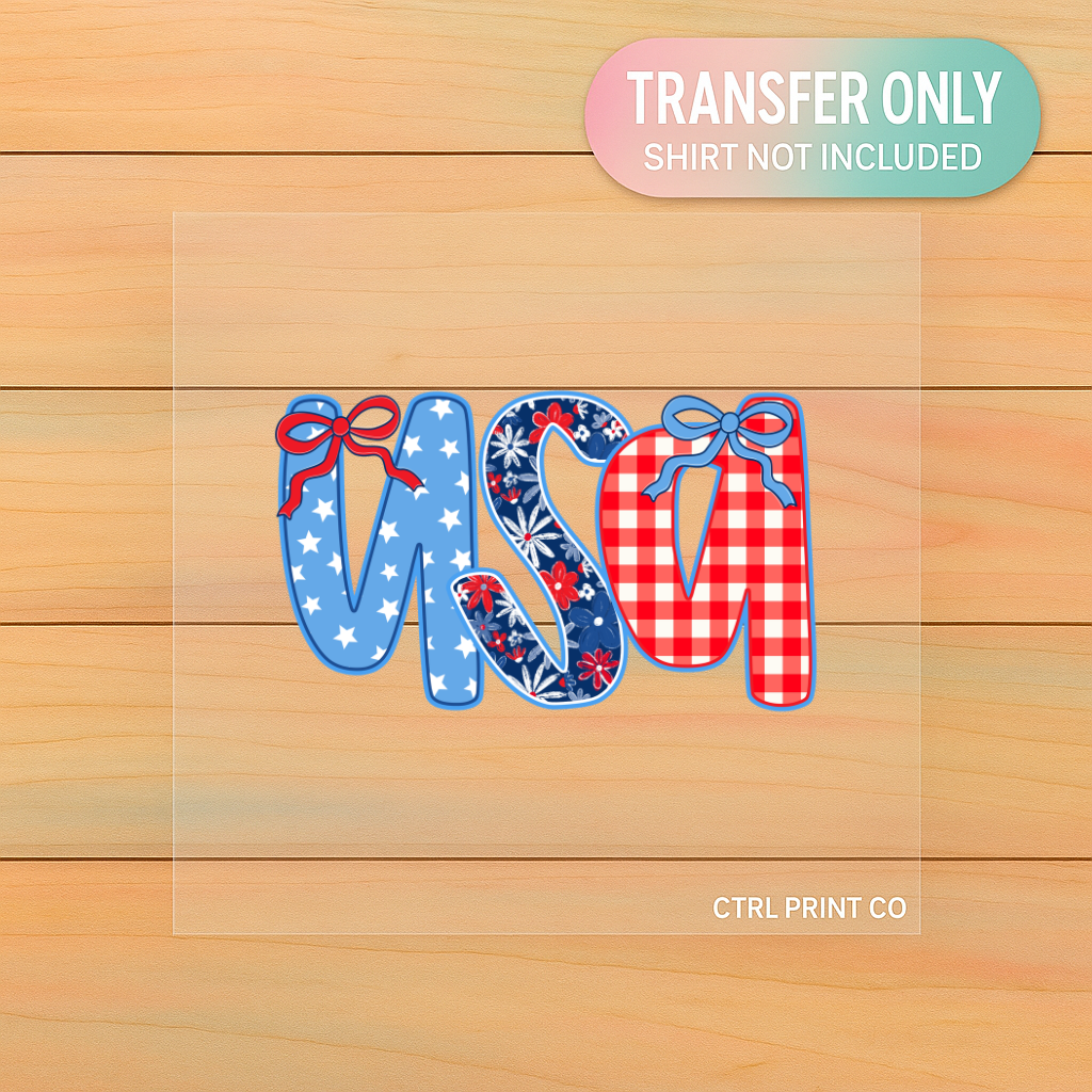 USA Patriotic Bow Patchwork | Adult DTF Transfer | Ready to Press