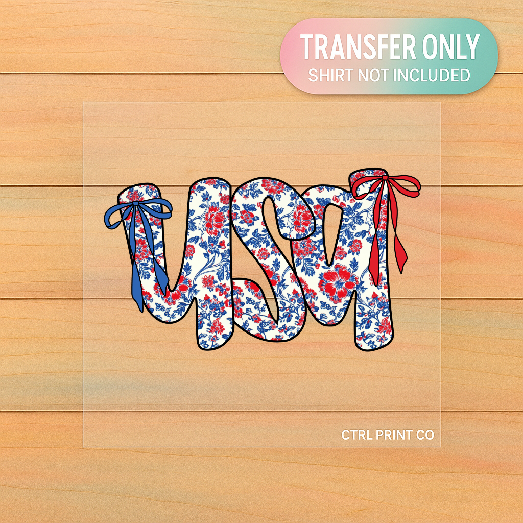 USA Floral Bow Coquette | Adult DTF Transfer | Ready to Press