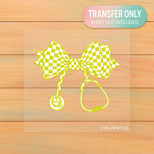 Neon Checkered Stethoscope Bow | Adult DTF Transfer | Ready to Press
