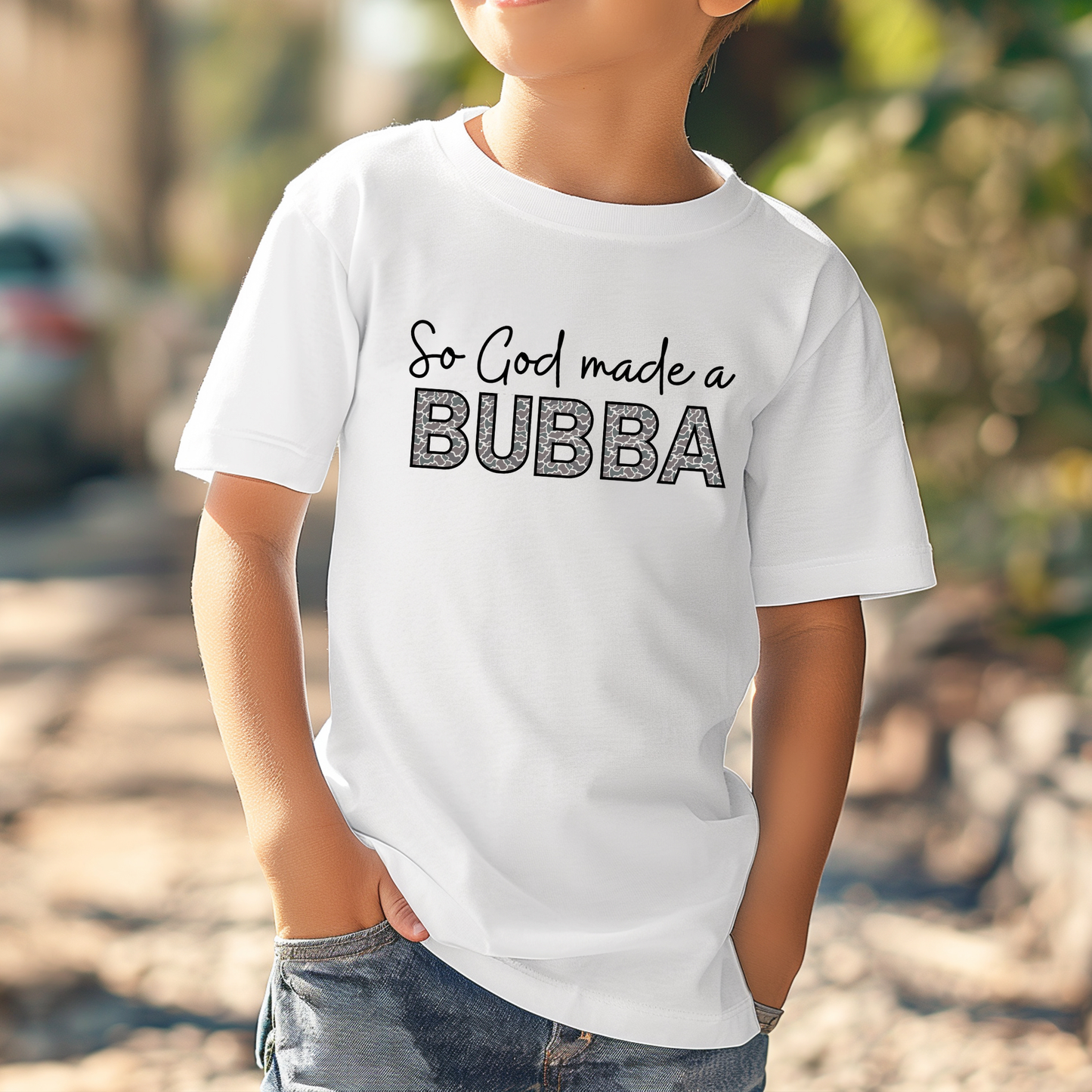 So God Made a Bubba | Toddler–Small Youth DTF Transfer | Ready to Press