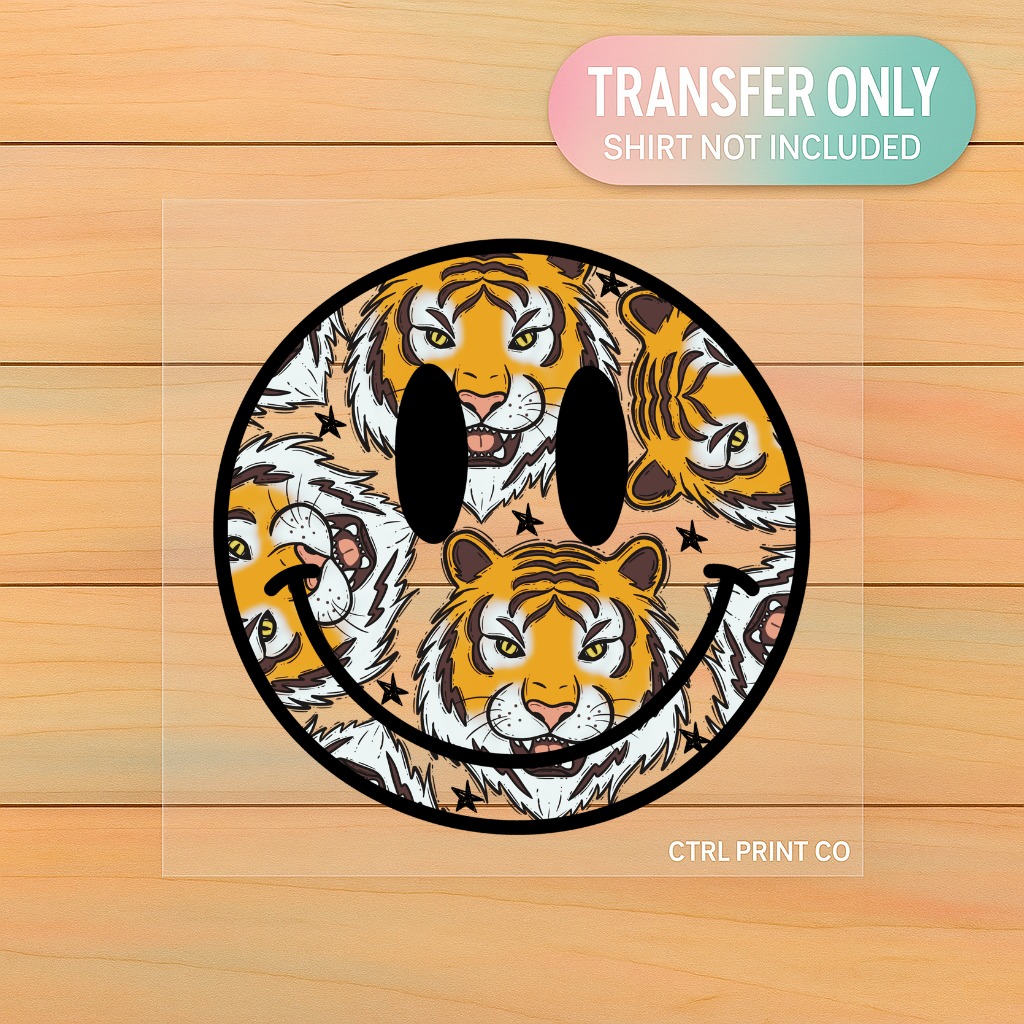Tiger Smiley Face | Adult DTF Transfer | Ready to Press