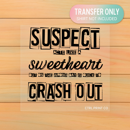 Suspect Acts Like a Sweetheart | Adult DTF Transfer | Ready to Press