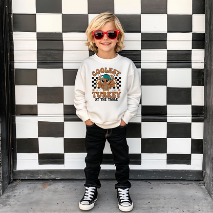 Coolest Turkey at the Table DTF Transfer | Kids Thanksgiving Print | Cute Fall Turkey Shirt Design