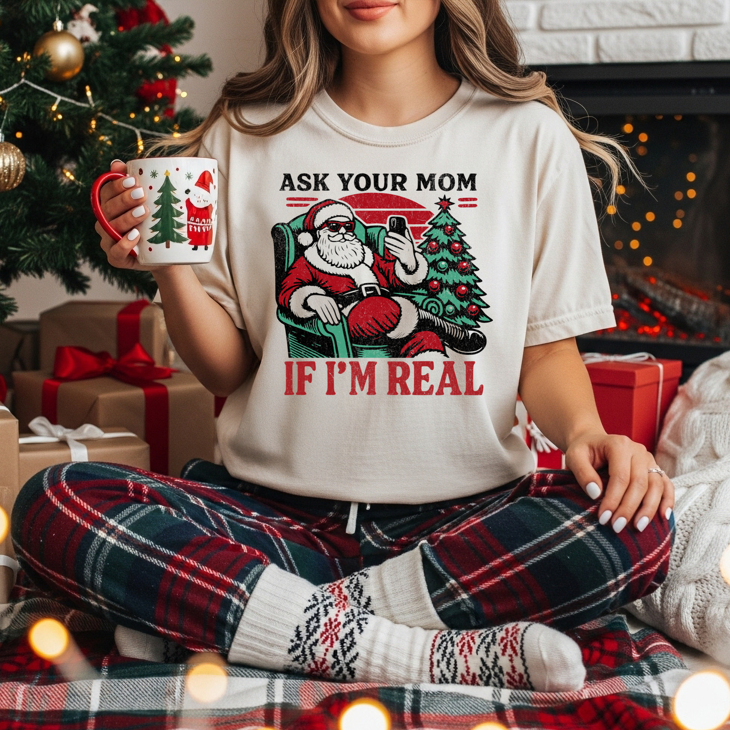 Ask Your Mom If I’m Real DTF Transfer | Funny Santa Christmas Print | Retro Holiday Shirt Design