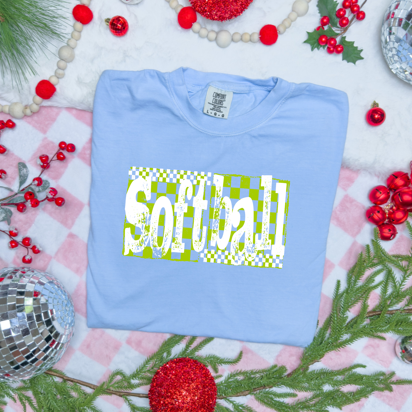 Softball Checkered | Adult DTF Transfer | Ready to Press