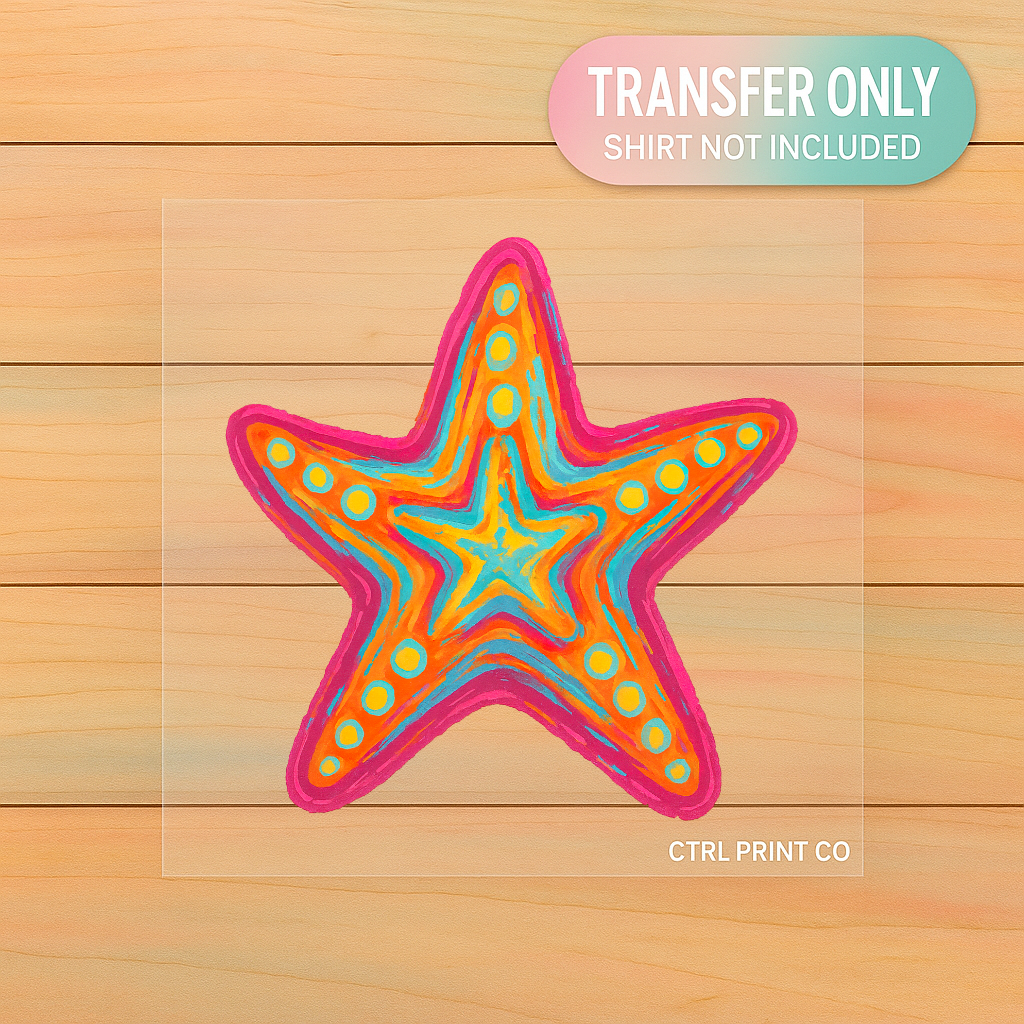 Neon Coastal Starfish Splash | Adult DTF Transfer | Ready to Press