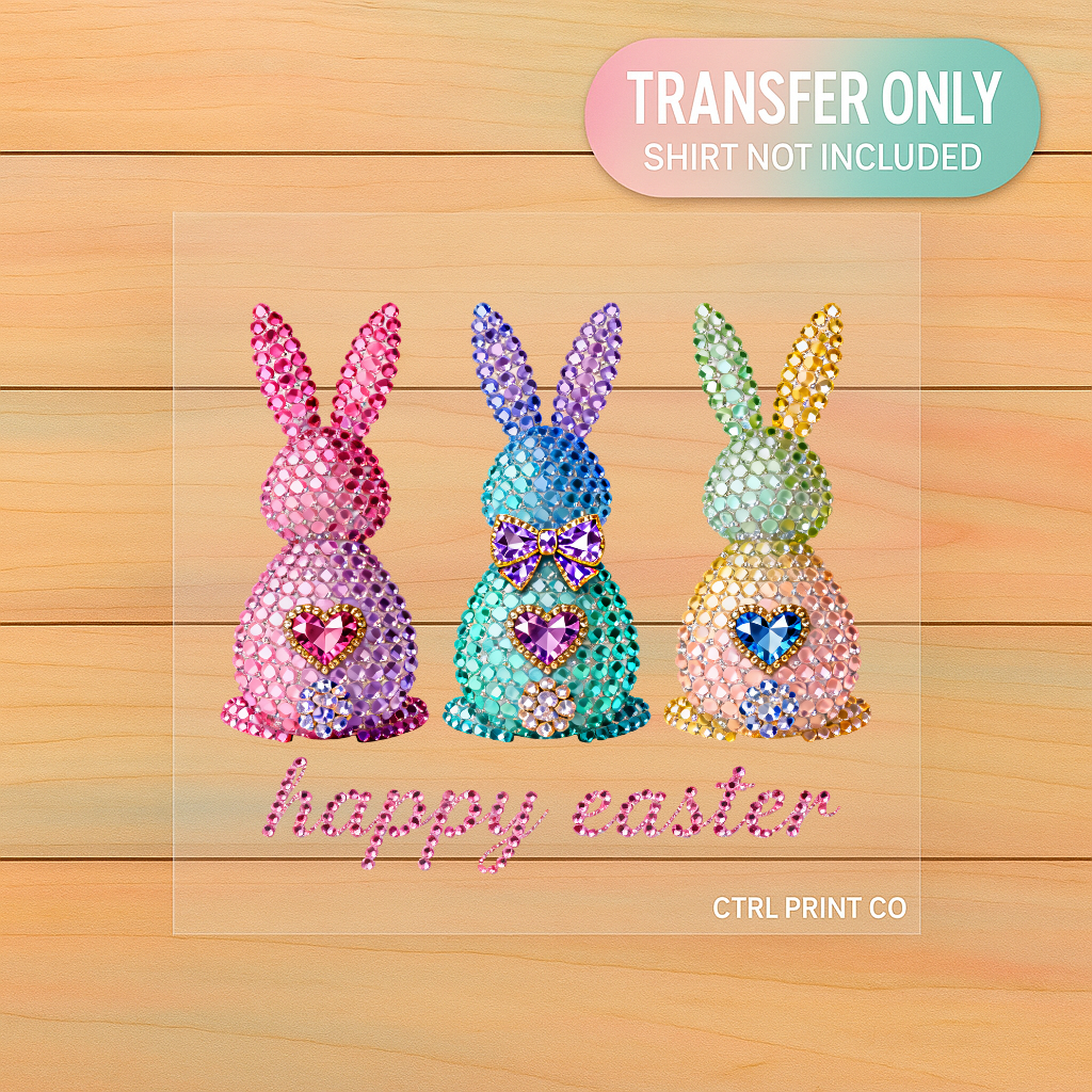 Rhinestone Bling Easter Bunnies | Adult DTF Transfer | Ready to Press