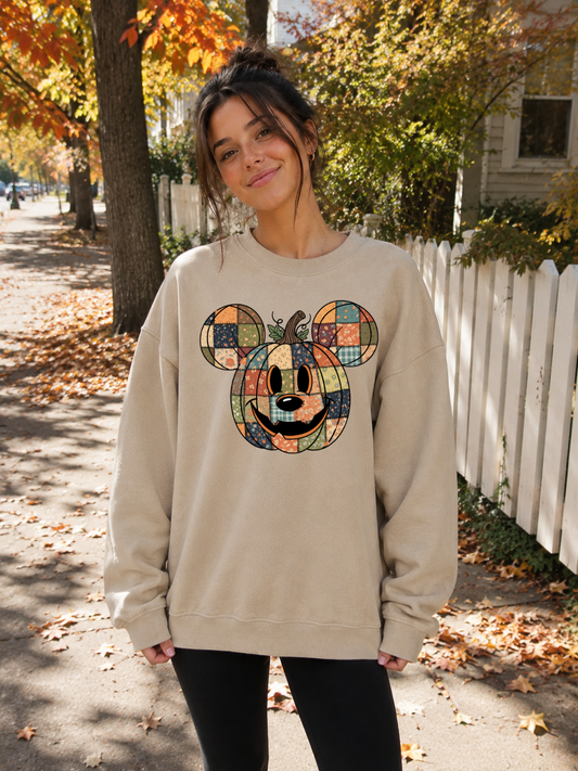 Patchwork Pumpkin Mouse | Adult DTF Transfer | Ready to Press