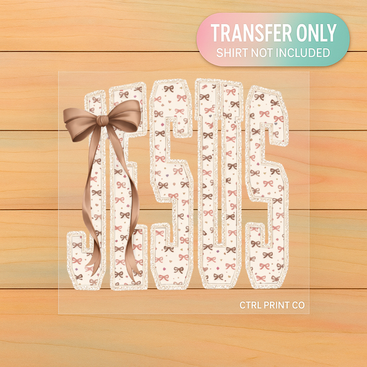 Jesus Coquette Bow Varsity | Adult DTF Transfer | Ready to Press